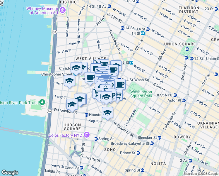 map of restaurants, bars, coffee shops, grocery stores, and more near 301-303 6th Avenue in New York