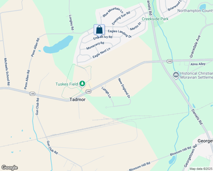map of restaurants, bars, coffee shops, grocery stores, and more near 2824 Lehigh Lane in Nazareth