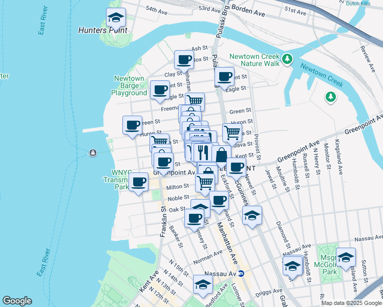 map of restaurants, bars, coffee shops, grocery stores, and more near 925 Manhattan Avenue in Brooklyn