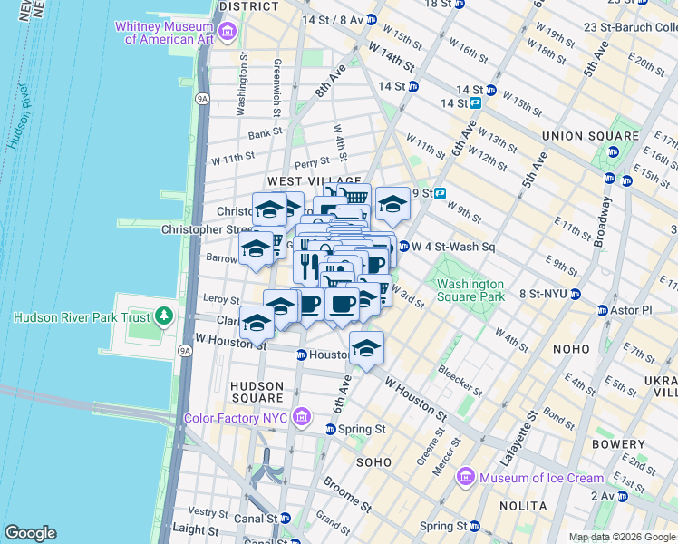 map of restaurants, bars, coffee shops, grocery stores, and more near 7 Morton Street in New York