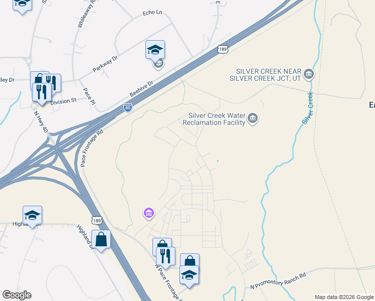 map of restaurants, bars, coffee shops, grocery stores, and more near Woods Rose Drive in Park City