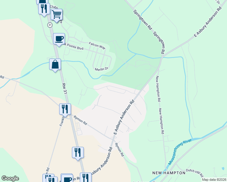 map of restaurants, bars, coffee shops, grocery stores, and more near 83 East Asbury Anderson Road in Washington