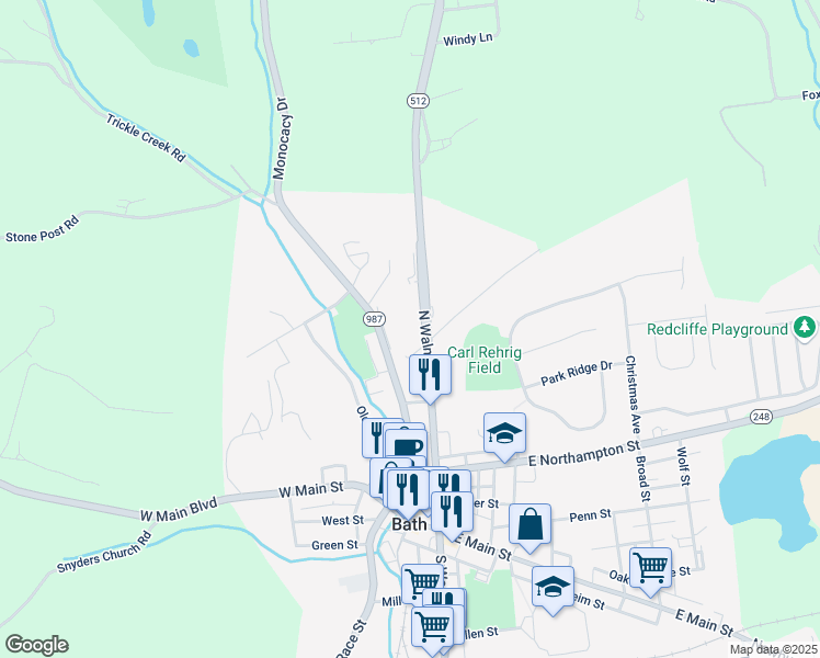 map of restaurants, bars, coffee shops, grocery stores, and more near 263 Park Terrace Court in Bath