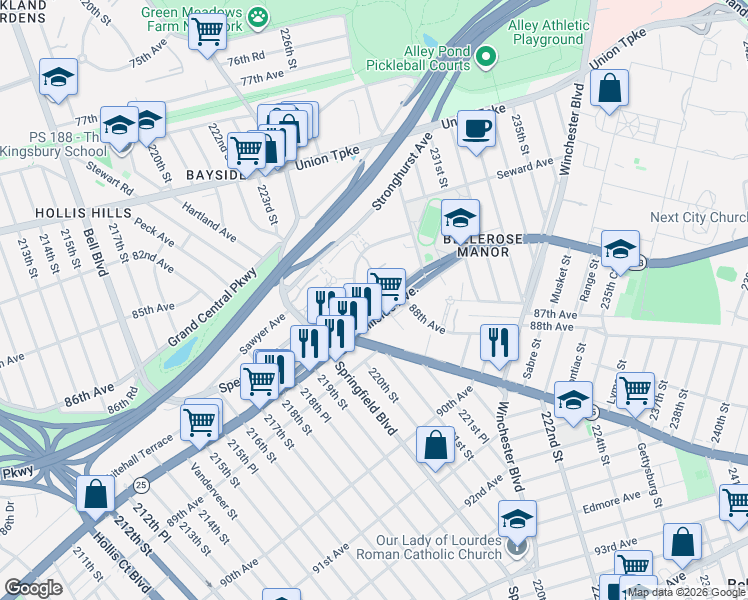 map of restaurants, bars, coffee shops, grocery stores, and more near in Queens