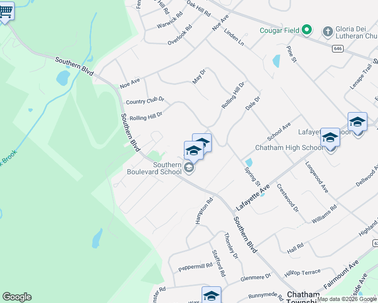 map of restaurants, bars, coffee shops, grocery stores, and more near 5 Robert Drive in Chatham Township