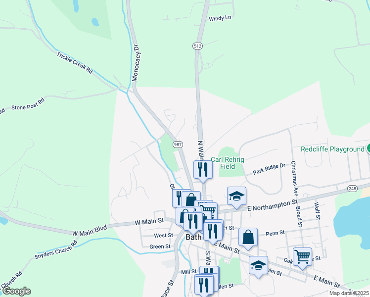 map of restaurants, bars, coffee shops, grocery stores, and more near 269 Park Terrace Court in Bath