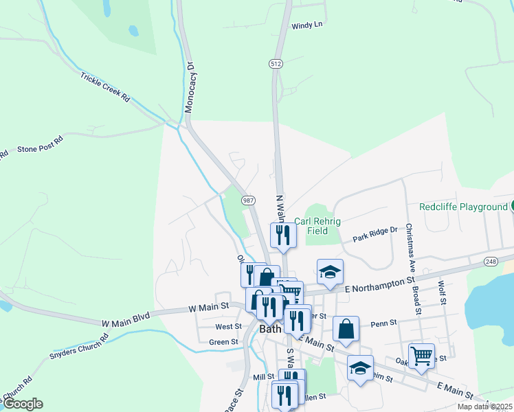 map of restaurants, bars, coffee shops, grocery stores, and more near 269 Park Terrace Court in Bath