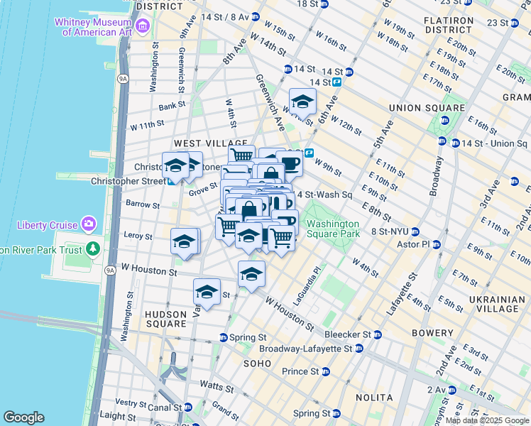 map of restaurants, bars, coffee shops, grocery stores, and more near 333 6th Avenue in New York