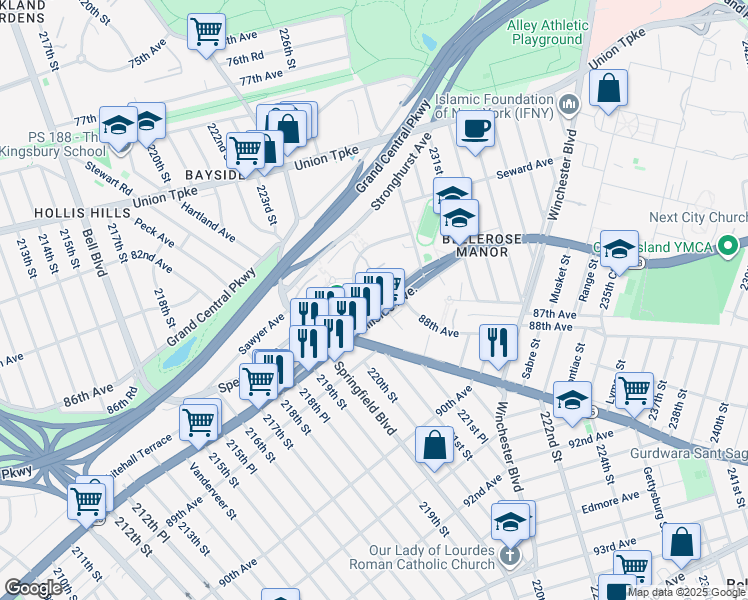 map of restaurants, bars, coffee shops, grocery stores, and more near in Queens