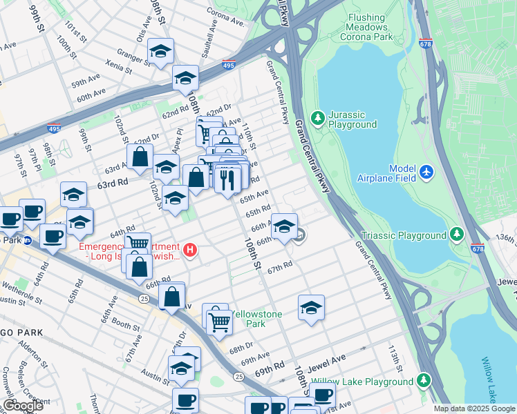 map of restaurants, bars, coffee shops, grocery stores, and more near in Queens