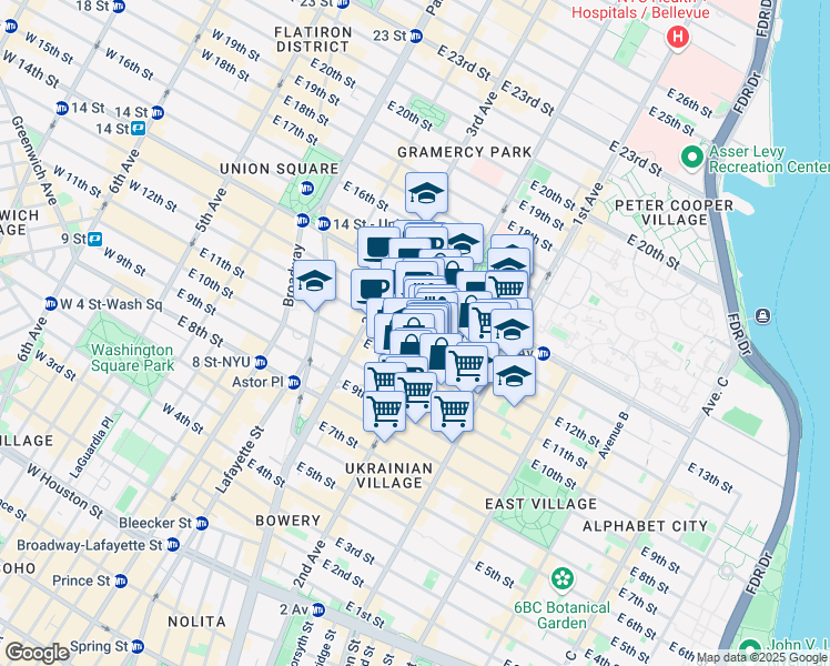 map of restaurants, bars, coffee shops, grocery stores, and more near in New York
