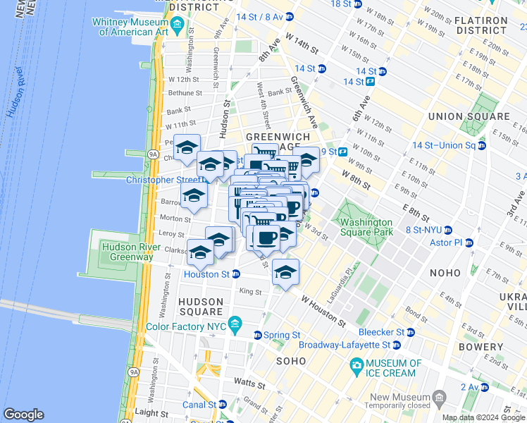 map of restaurants, bars, coffee shops, grocery stores, and more near in New York