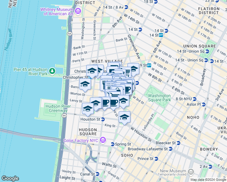 map of restaurants, bars, coffee shops, grocery stores, and more near in New York