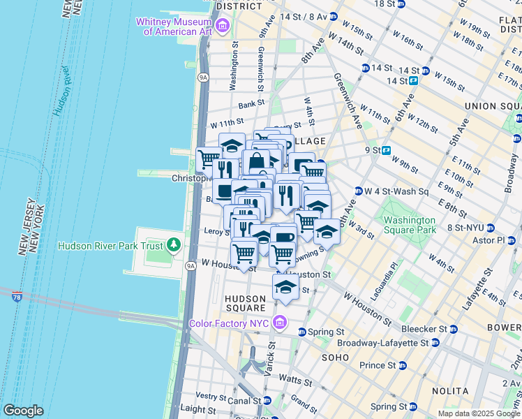 map of restaurants, bars, coffee shops, grocery stores, and more near in New York