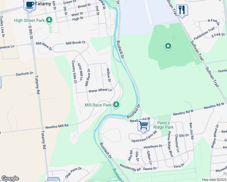 map of restaurants, bars, coffee shops, grocery stores, and more near 28 Willow Drive in Easton