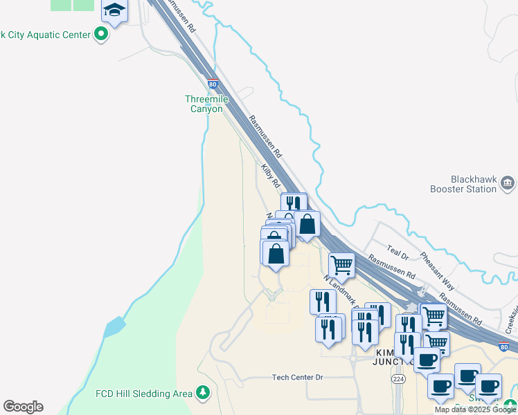 map of restaurants, bars, coffee shops, grocery stores, and more near 6915 Powderwood Drive in Park City