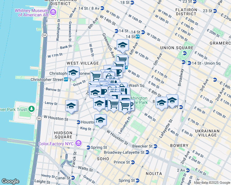 map of restaurants, bars, coffee shops, grocery stores, and more near in New York