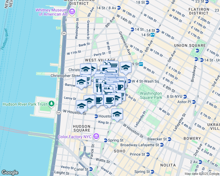 map of restaurants, bars, coffee shops, grocery stores, and more near in New York