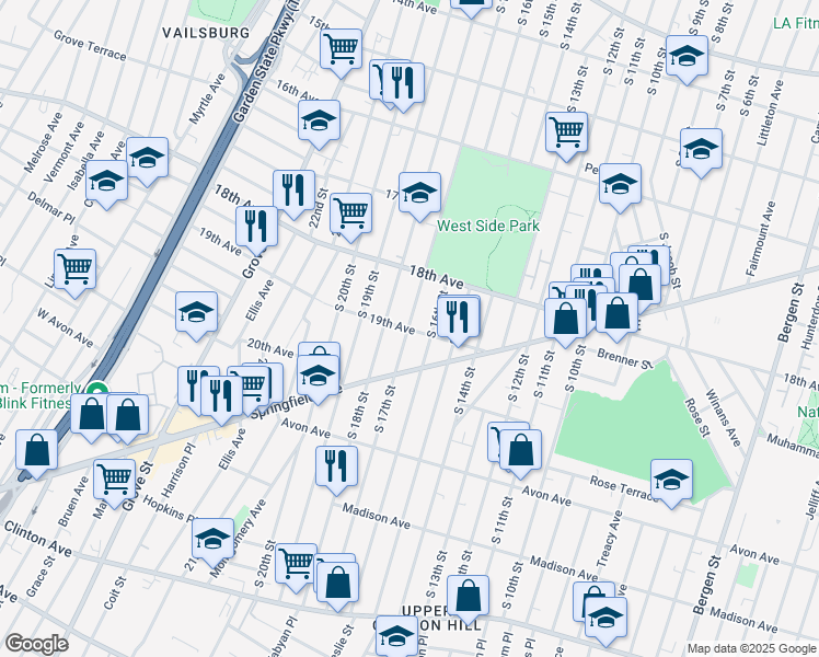 map of restaurants, bars, coffee shops, grocery stores, and more near 702 South 17th Street in Newark