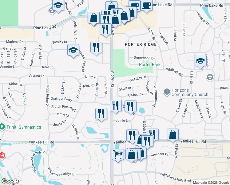 map of restaurants, bars, coffee shops, grocery stores, and more near 7749 South 28th Street in Lincoln