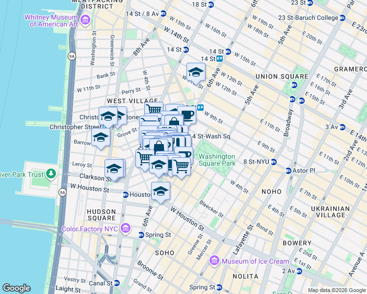 map of restaurants, bars, coffee shops, grocery stores, and more near in New York