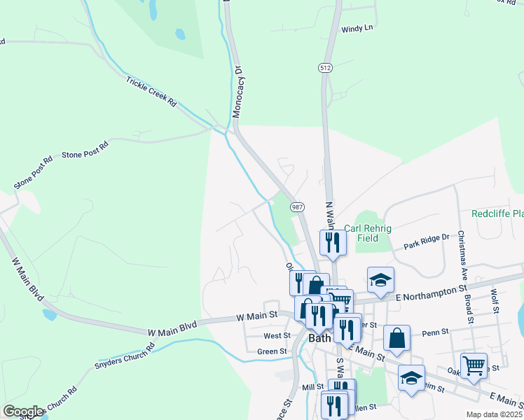map of restaurants, bars, coffee shops, grocery stores, and more near 214 Creek Road in Bath