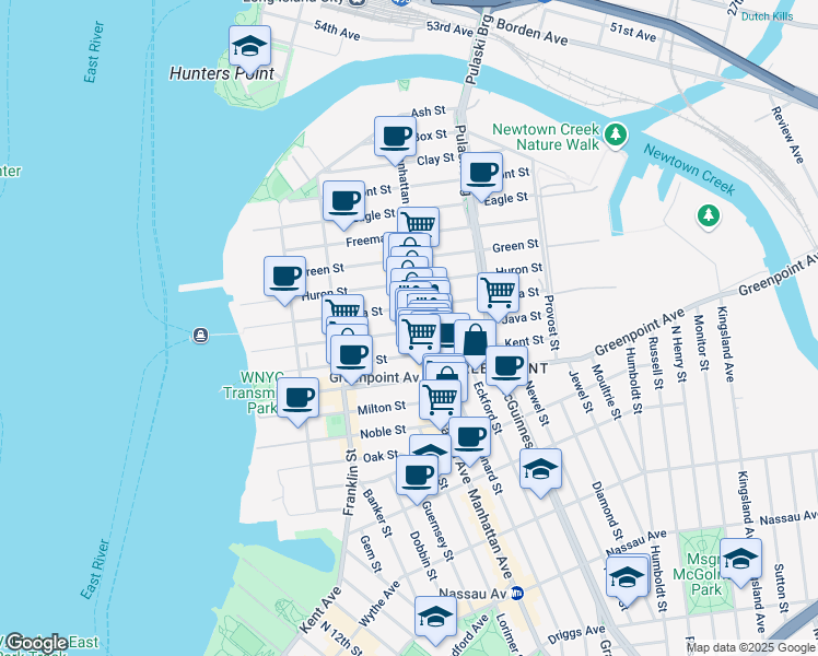 map of restaurants, bars, coffee shops, grocery stores, and more near 925 Manhattan Avenue in Brooklyn