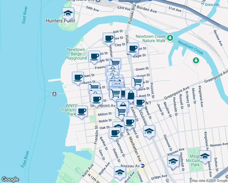 map of restaurants, bars, coffee shops, grocery stores, and more near 925 Manhattan Avenue in Brooklyn