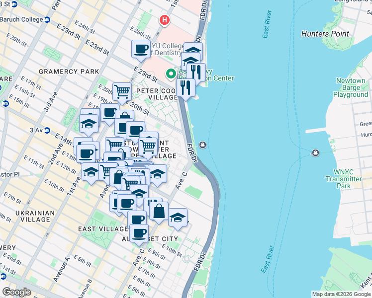 map of restaurants, bars, coffee shops, grocery stores, and more near in New York