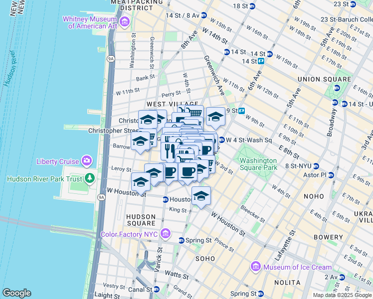 map of restaurants, bars, coffee shops, grocery stores, and more near in New York