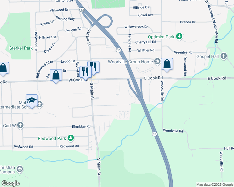 map of restaurants, bars, coffee shops, grocery stores, and more near 73 Betzstone Avenue in Mansfield