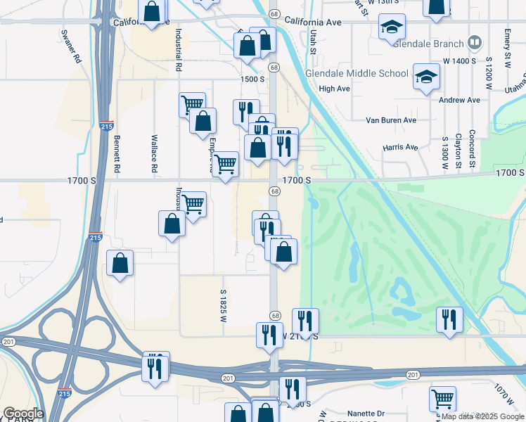 map of restaurants, bars, coffee shops, grocery stores, and more near 1788 South Redwood Road in Salt Lake City