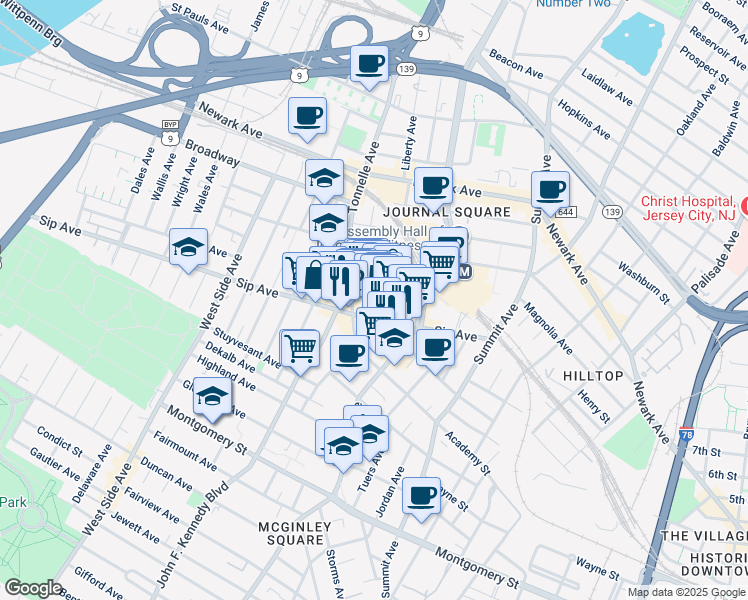 map of restaurants, bars, coffee shops, grocery stores, and more near 20 Tonnelle Avenue in Jersey City