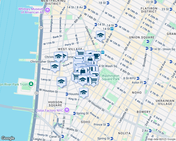 map of restaurants, bars, coffee shops, grocery stores, and more near in New York