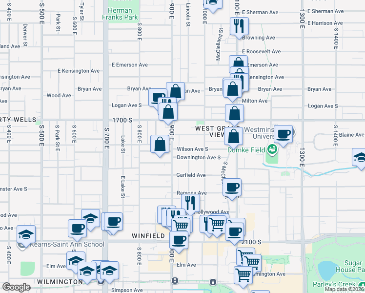 map of restaurants, bars, coffee shops, grocery stores, and more near 944 Blaine Avenue in Salt Lake City
