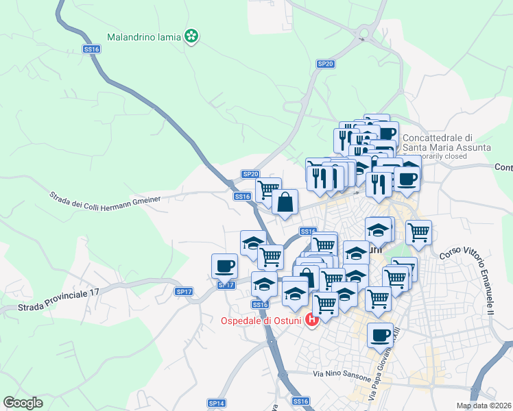 map of restaurants, bars, coffee shops, grocery stores, and more near 28 Via Antonio Specchia in Ostuni