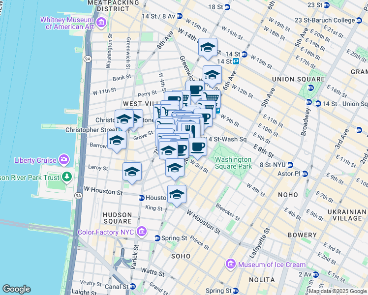 map of restaurants, bars, coffee shops, grocery stores, and more near in New York