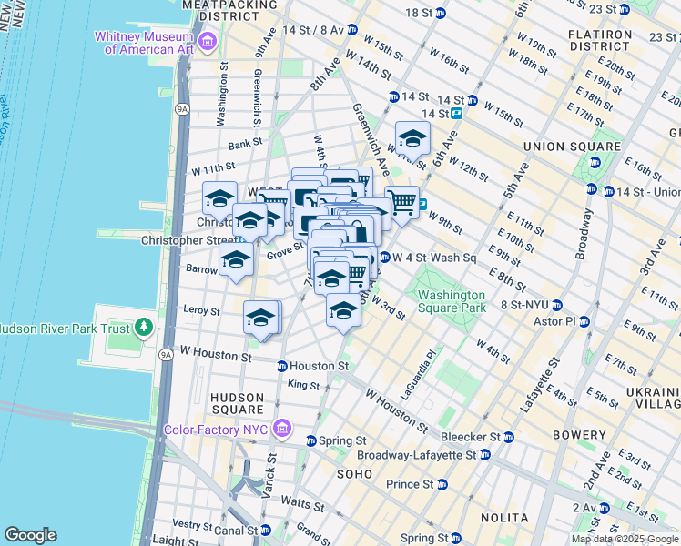 map of restaurants, bars, coffee shops, grocery stores, and more near in New York