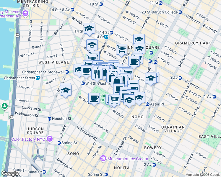 map of restaurants, bars, coffee shops, grocery stores, and more near in New York