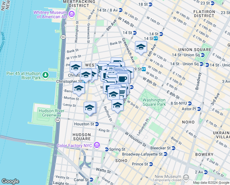 map of restaurants, bars, coffee shops, grocery stores, and more near 28 Jones Street in New York