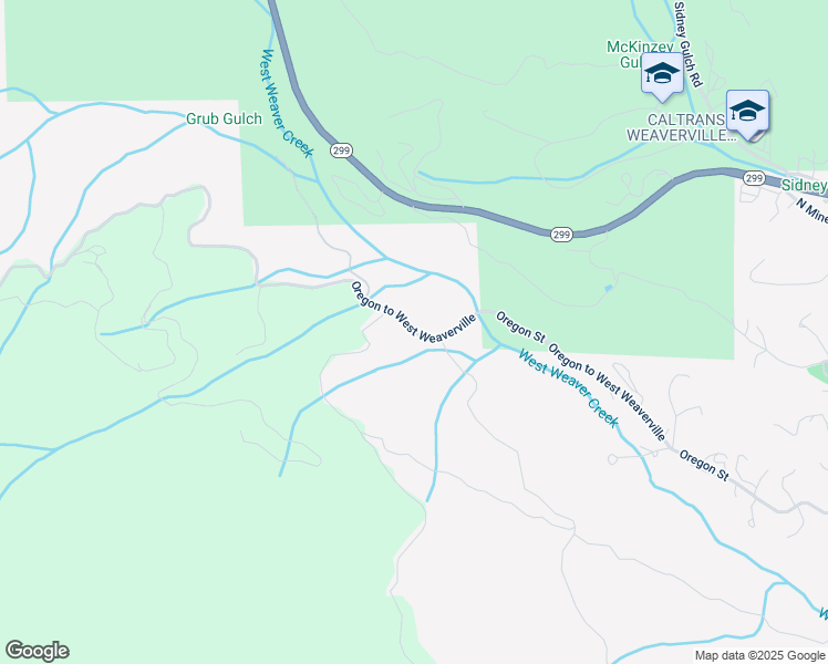 map of restaurants, bars, coffee shops, grocery stores, and more near Oregon Street in Weaverville
