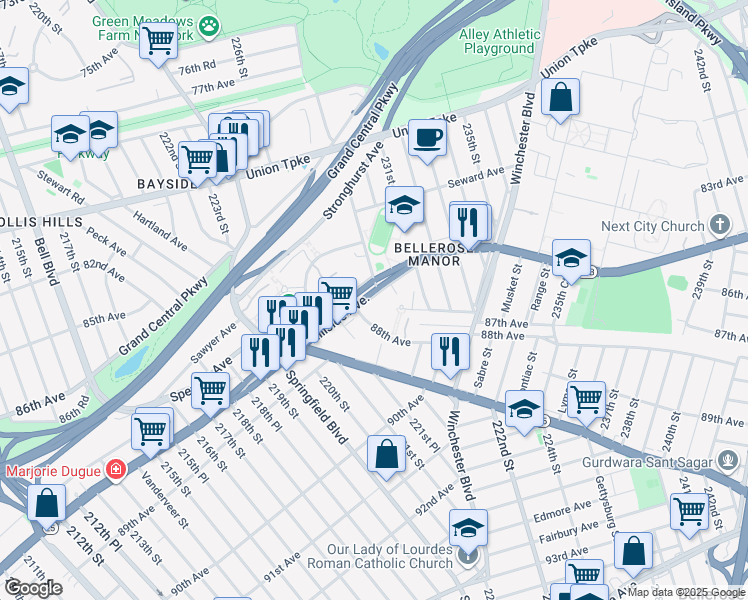map of restaurants, bars, coffee shops, grocery stores, and more near in Queens
