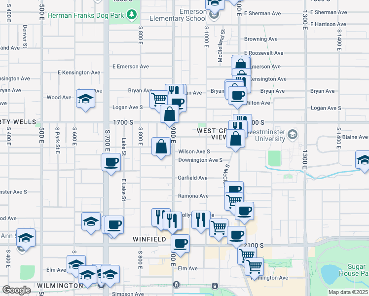 map of restaurants, bars, coffee shops, grocery stores, and more near 944 Blaine Avenue in Salt Lake City