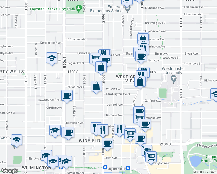 map of restaurants, bars, coffee shops, grocery stores, and more near 944 Blaine Avenue in Salt Lake City