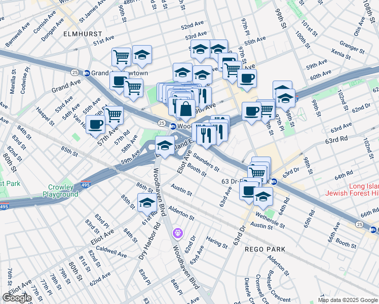 map of restaurants, bars, coffee shops, grocery stores, and more near 142288 Horace Harding Expressway in Queens