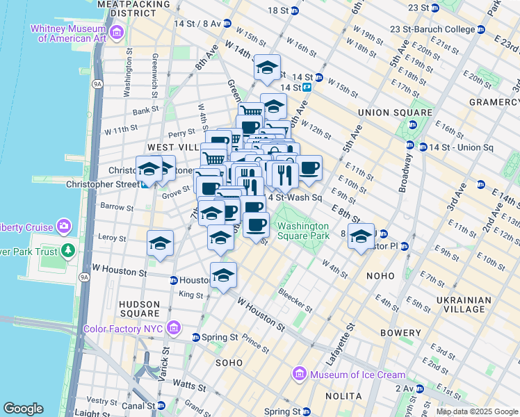 map of restaurants, bars, coffee shops, grocery stores, and more near 340 6th Avenue in New York