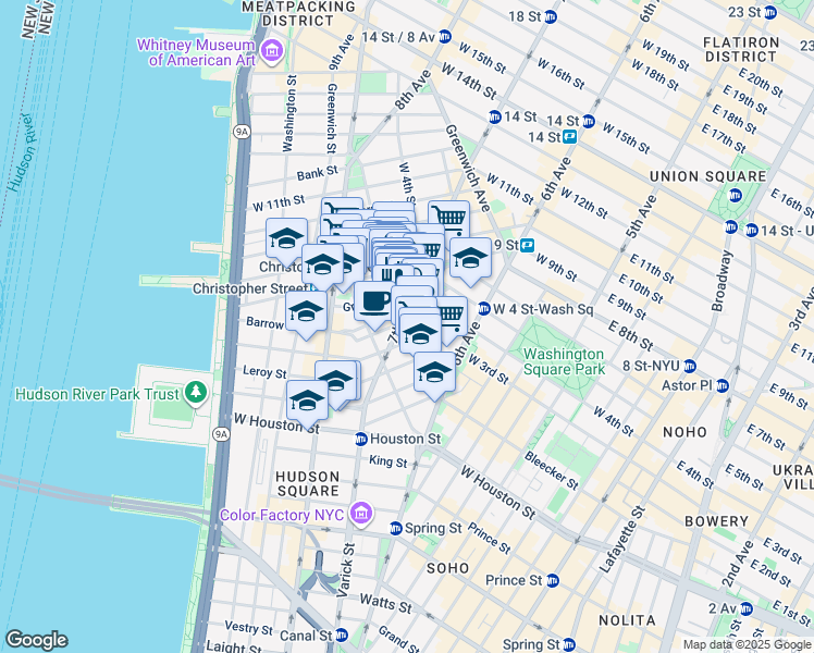 map of restaurants, bars, coffee shops, grocery stores, and more near in New York