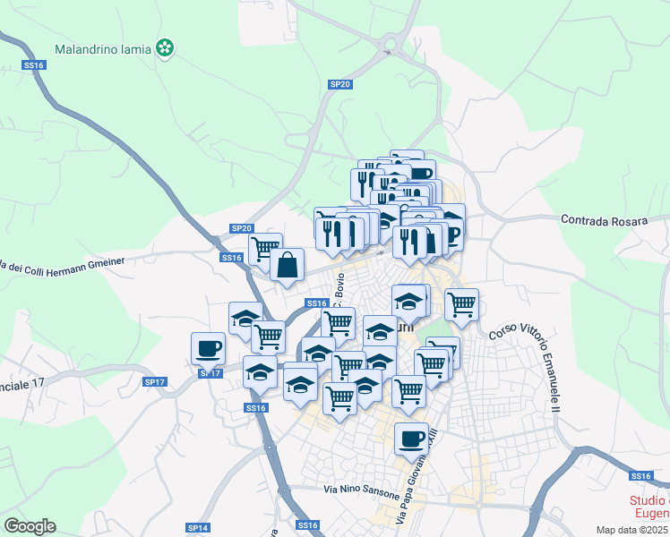 map of restaurants, bars, coffee shops, grocery stores, and more near 99 Corso Giuseppe Mazzini in Ostuni