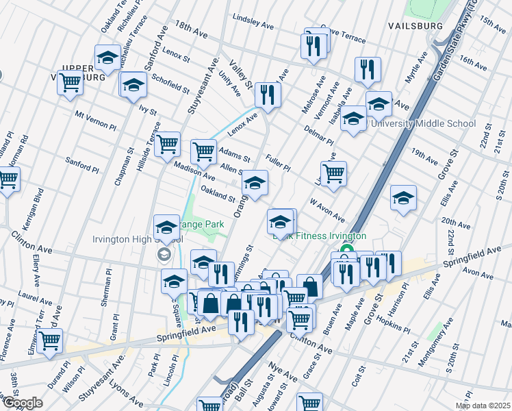 map of restaurants, bars, coffee shops, grocery stores, and more near 173 Madison Avenue in Irvington