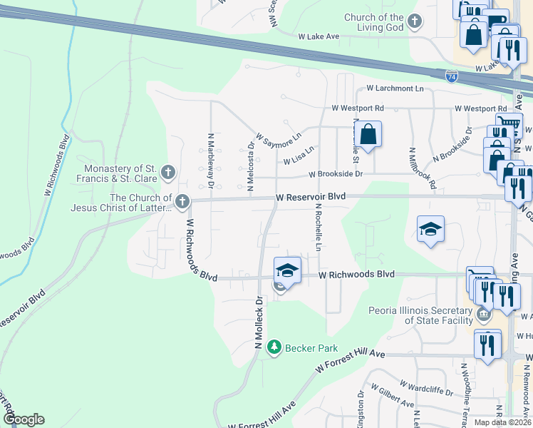 map of restaurants, bars, coffee shops, grocery stores, and more near 3404 West Kiva Court in Peoria